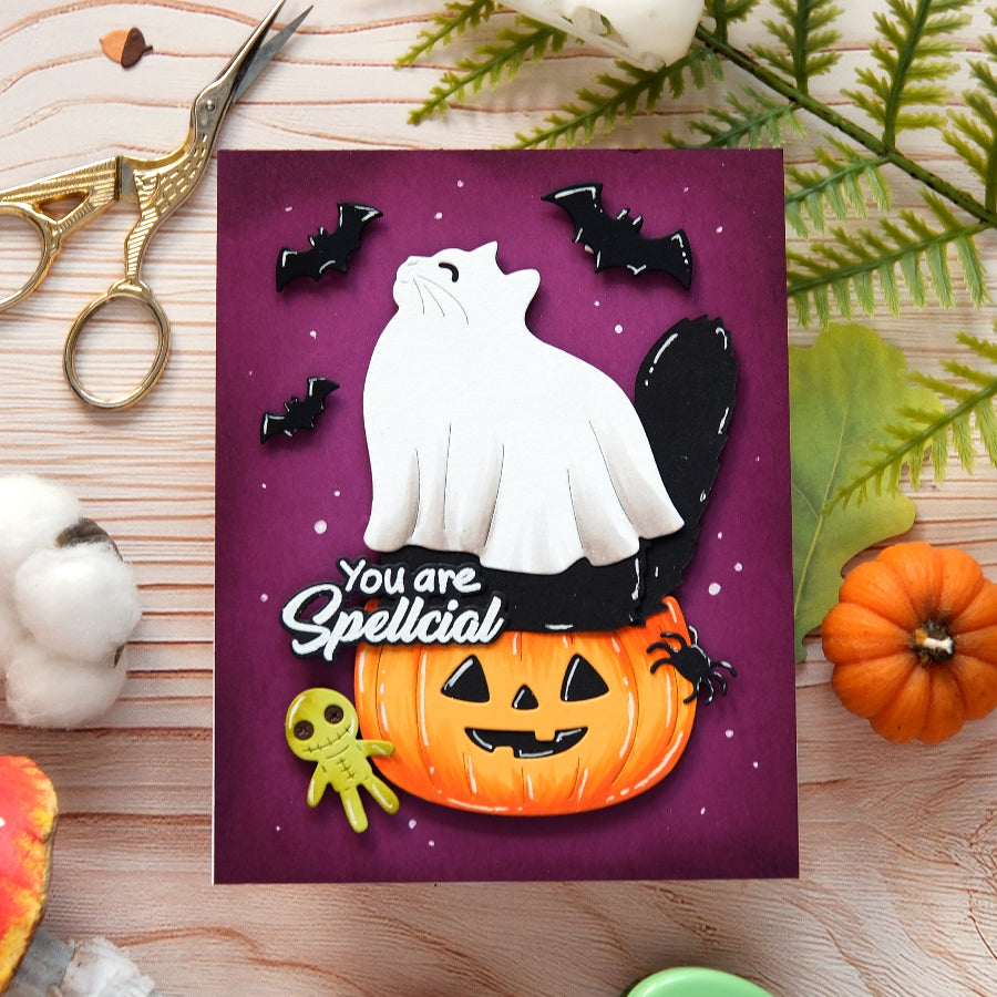 Waffle Flower Happy Haunting Cat Dies 422604 jack o lantern card