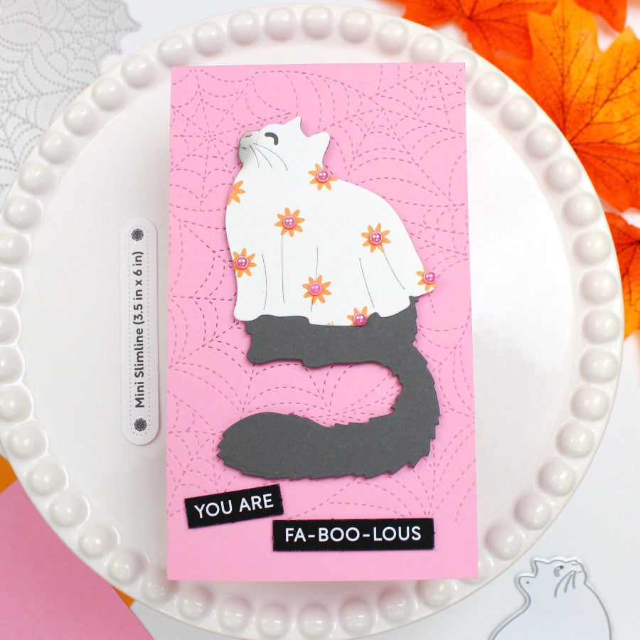 Waffle Flower Happy Haunting Cat Dies 422604 pink background card