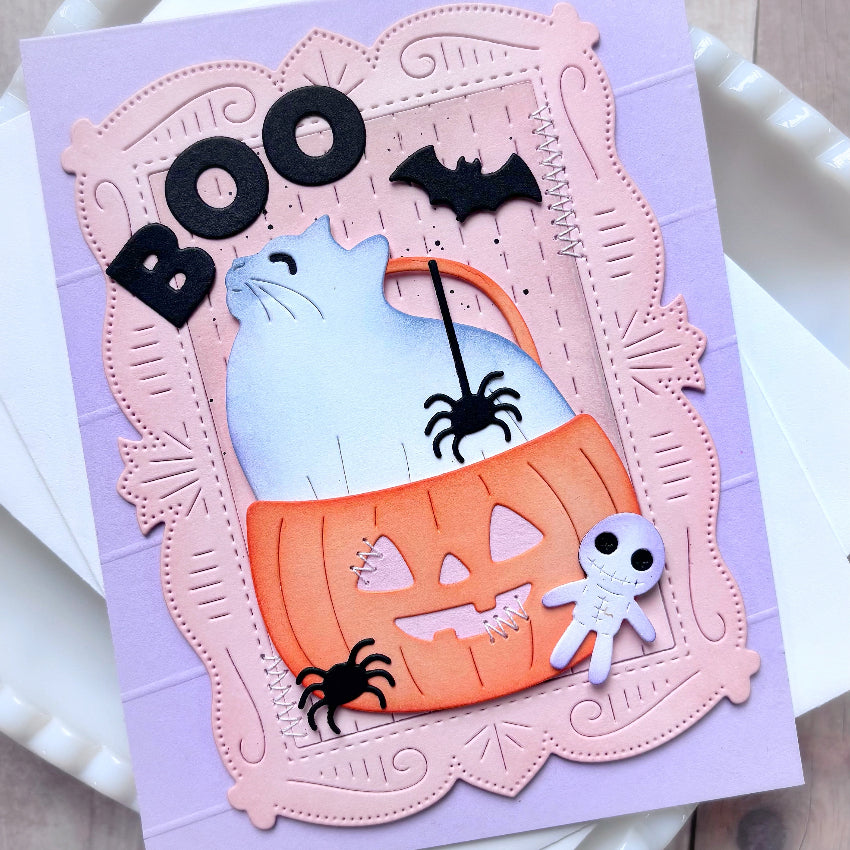 Waffle Flower Happy Haunting Cat and Cat Silhouette Die Set boo cat ghost card