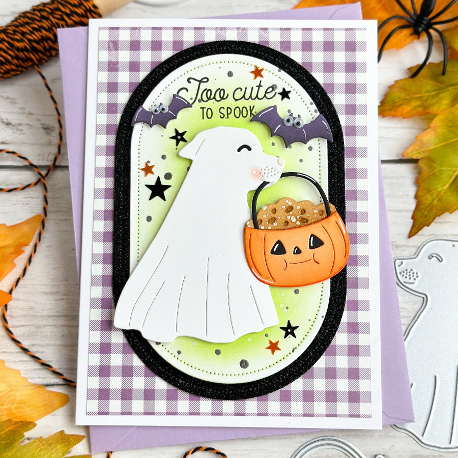 Waffle Flower Happy Haunting Dog Dies 422603 purple plaid card