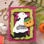 Waffle Flower Happy Haunting Dog and Dog Silhouette Die Set green frame card
