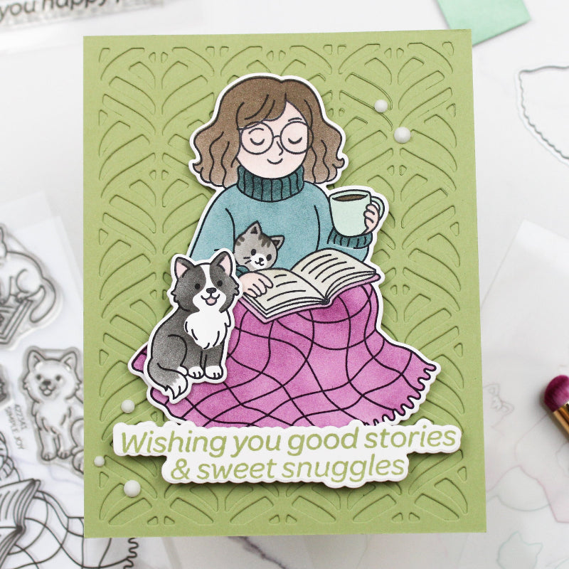 Waffle Flower Happy Leaves Panel and Texture Die Set snuggles