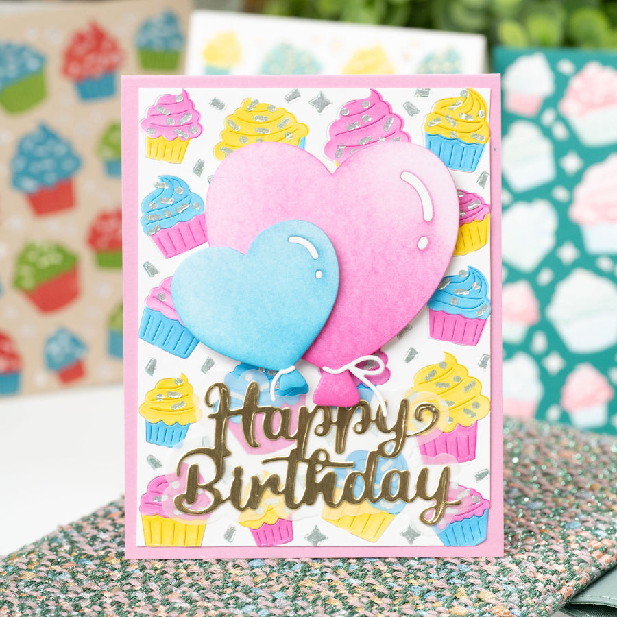 Waffle Flower Heart Balloons Dies 422572 happy birthday card