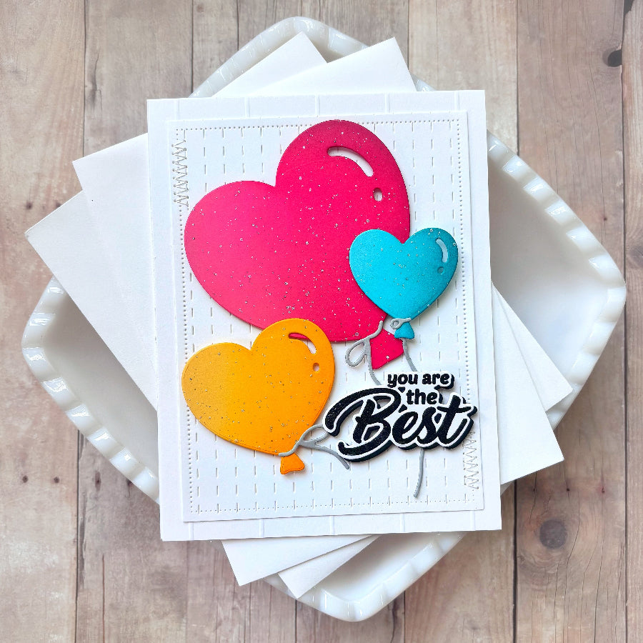 Waffle Flower Heart Balloons Dies 422572 you are the best card