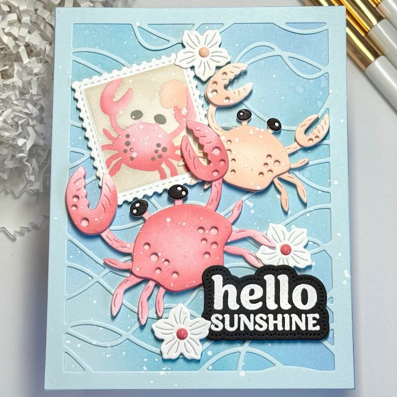 Waffle Flower Hello Sunshine Sentiments Claer Stamp and Die Set crabs