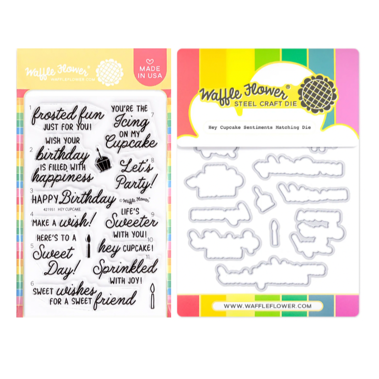 Waffle Flower Hey Cupcake Sentiments Clear Stamp and Die Set wfc1951