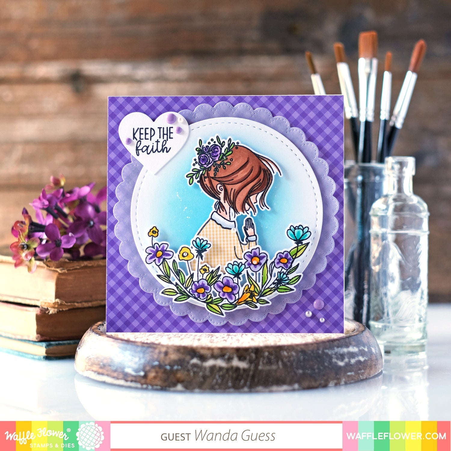 Waffle Flower Hopeful Girl Clear Stamp and Die Set purple