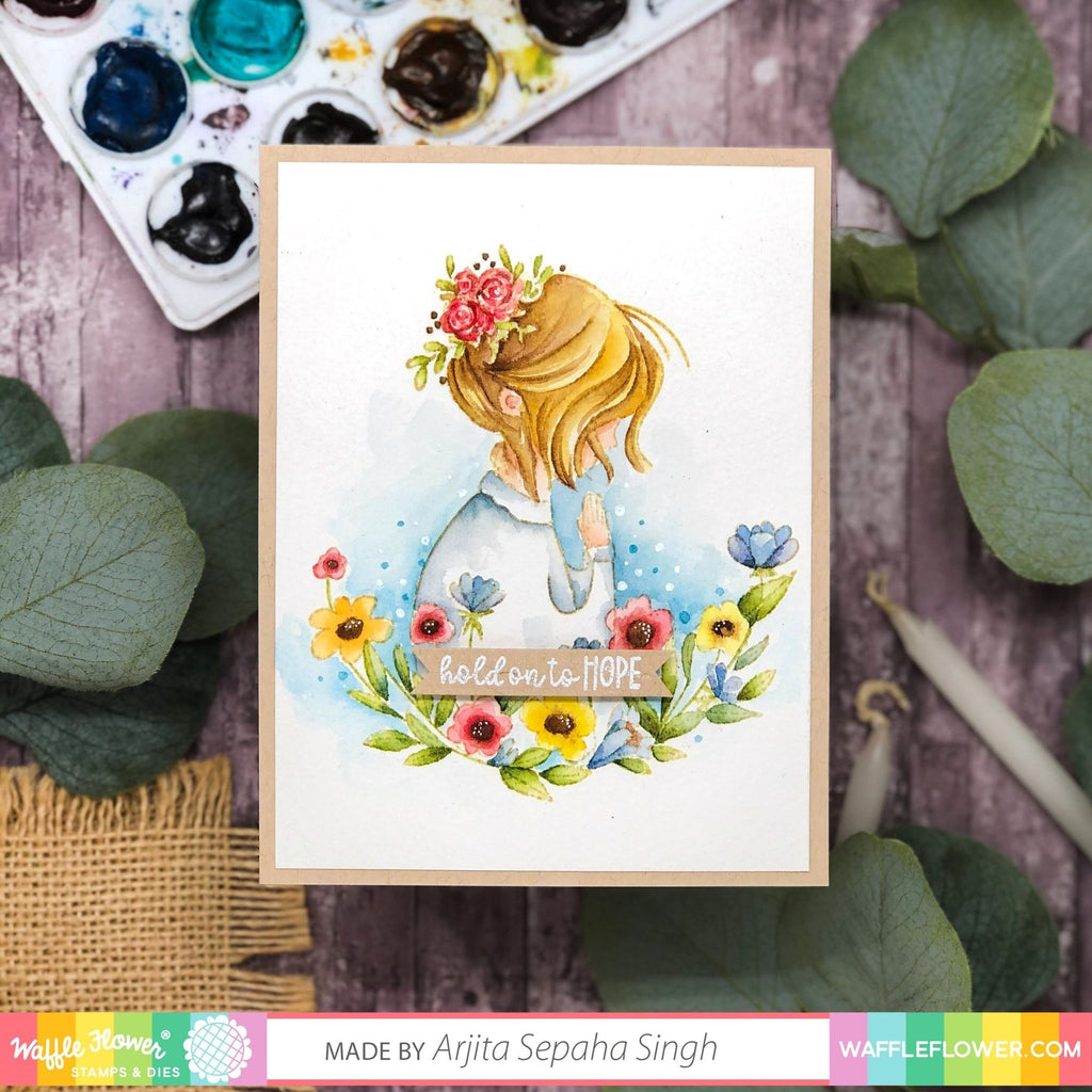 Waffle Flower Hopeful Girl Clear Stamp and Die Set watercolor