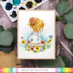 Waffle Flower Hopeful Girl Clear Stamp and Die Set watercolor