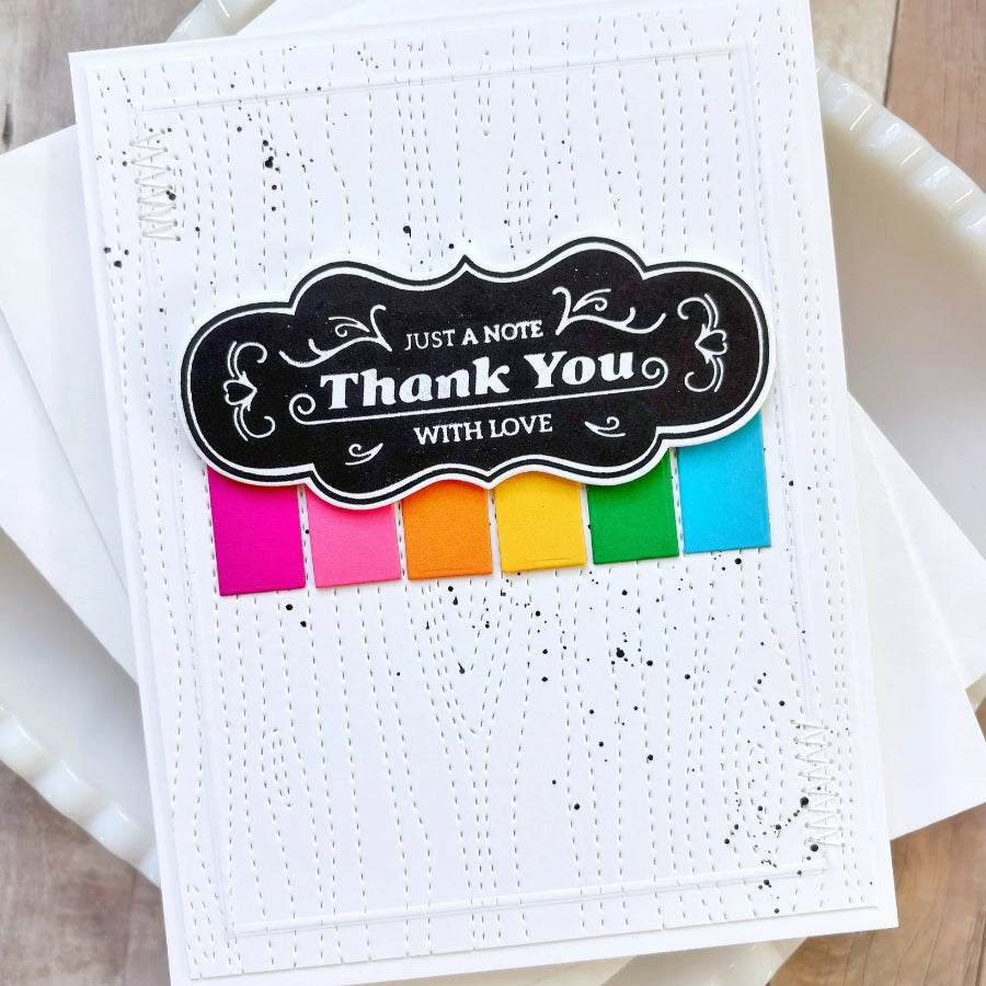 Waffle Flower Ink Swatch 1 x 0.5 Die and Stencil Set thank you