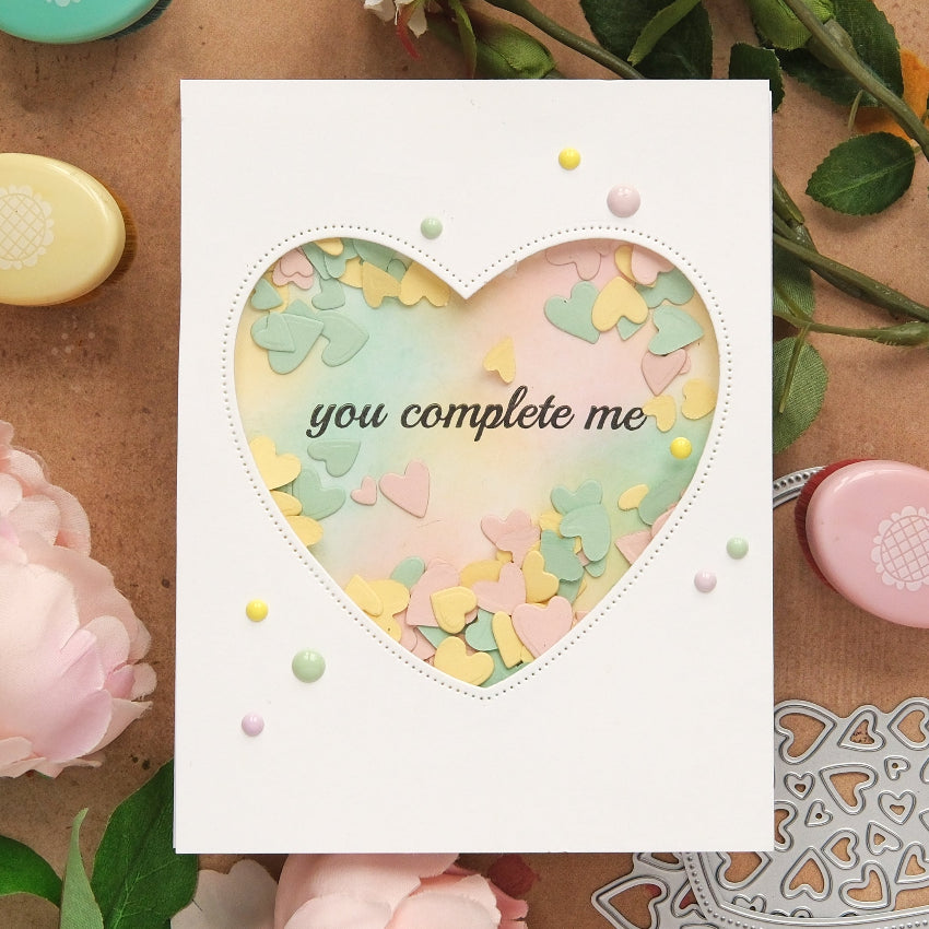 Waffle Flower Inlaid Hearts Die-n-stencil 422318 shaker card