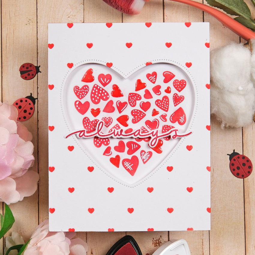 Waffle Flower Inlaid Hearts Die-n-stencil and Inlaid Hearts Detail Clear Stamp Set always