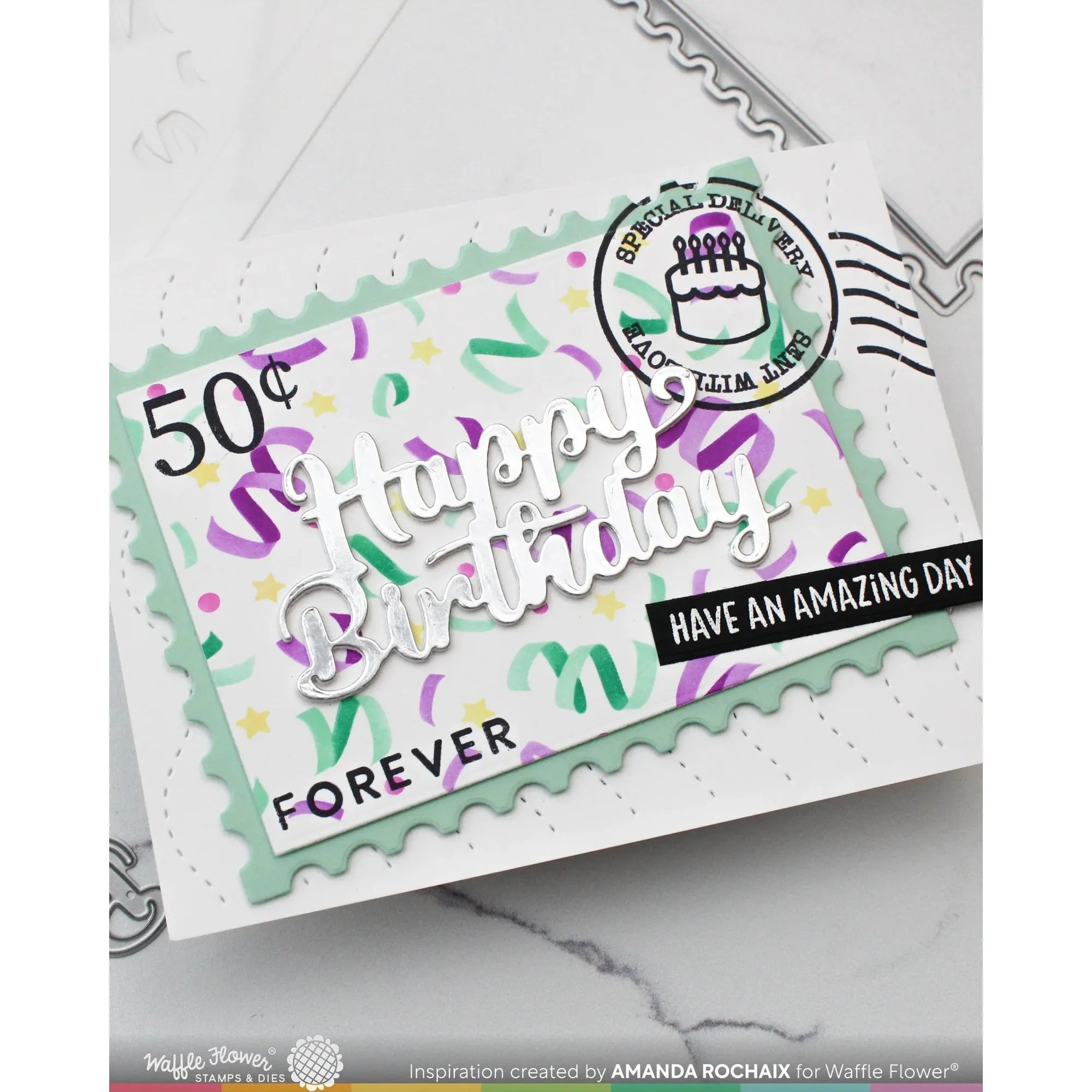 Waffle Flower Inside Sentiments Birthday 2 Clear Stamps 421351 postage stamp