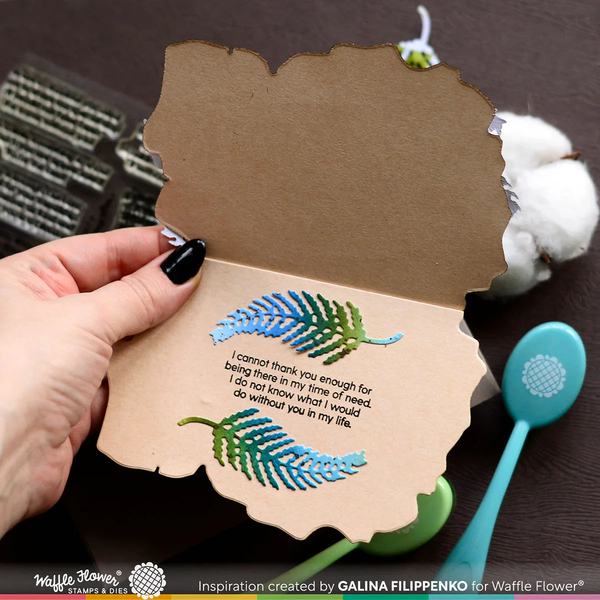 Waffle Flower Inside Sentiments Thank You Clear Stamps 421391 leaves