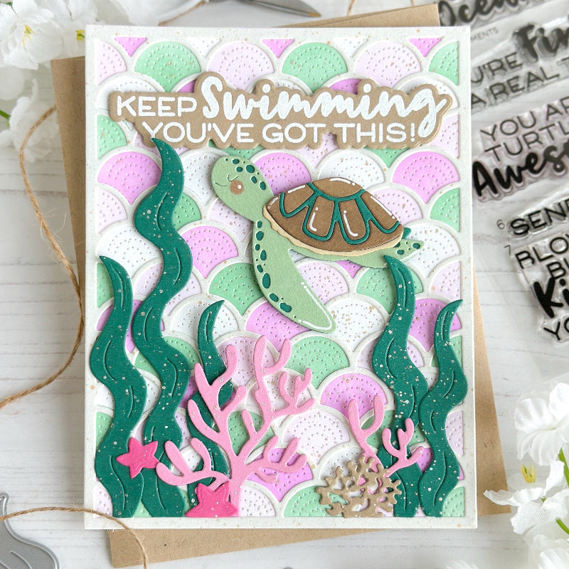 Waffle Flower Jolly Wave Texture Die Panel Die and Stencil Set sea turtle