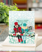 Waffle Flower Joy Sentiments Clear Stamp and Die Set nutcrackers snowflakes music notes card nina yang