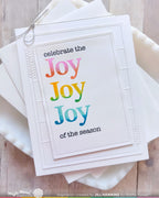 Waffle Flower Joy Sentiments Clear Stamps 422739 silver string white stitching celebrate card jill hawkins