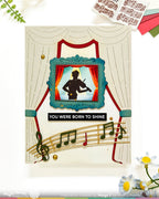 Waffle Flower Joyful Notes Dies 422726 man playing violin white curtains music you were born to shine card marge y