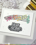 Waffle Flower Joyful Notes Dies 422726 rainbow music notes black spots merry christmas card karen downs