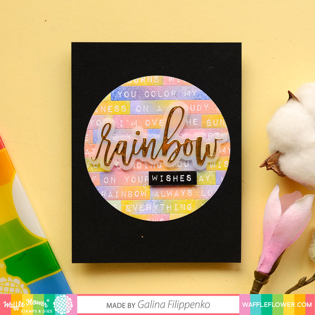 Waffle Flower Label Maker Rainbow Clear Stamp and Die Set circle