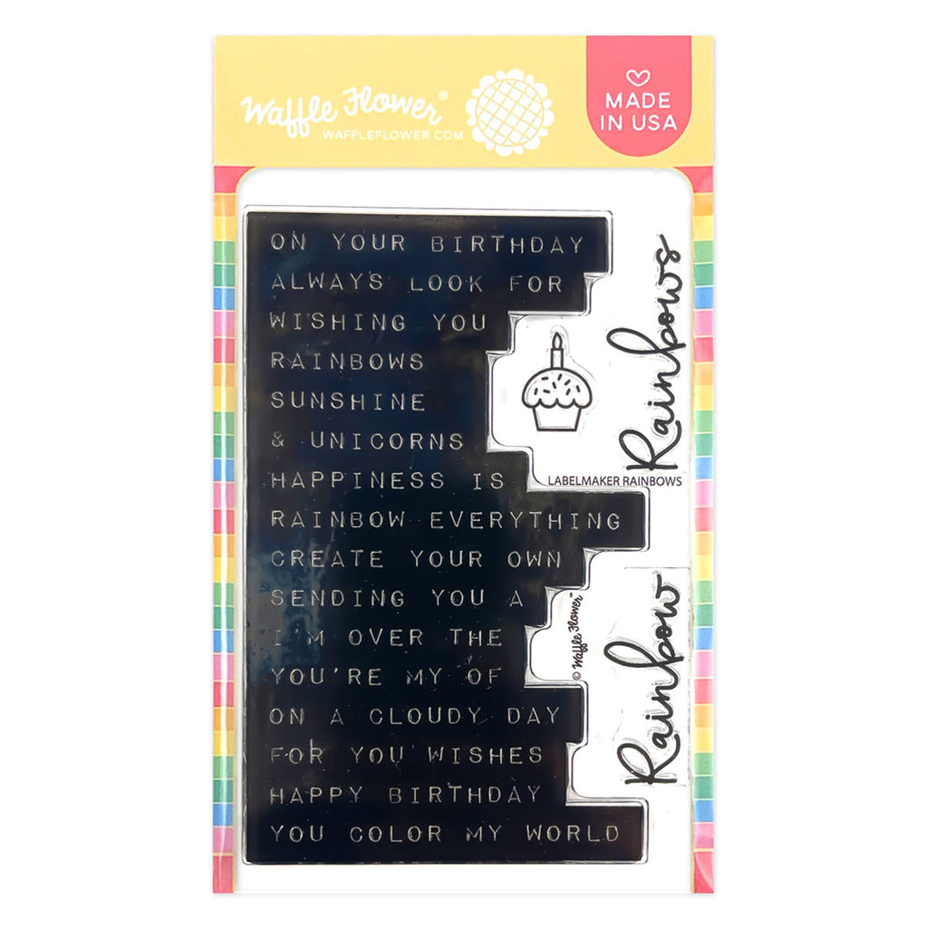 Waffle Flower Label Maker Rainbow Clear Stamp and Die Set clear