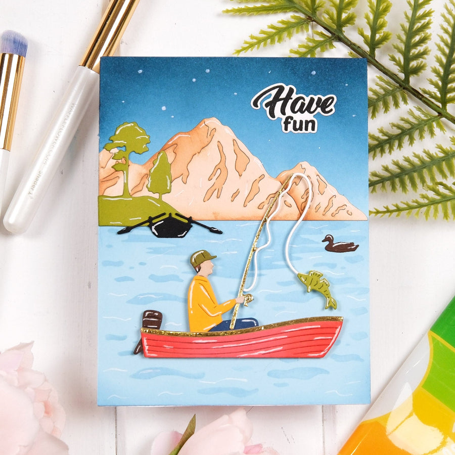 Waffle Flower Lake Scene Die-n-stencil 422557 have fun card
