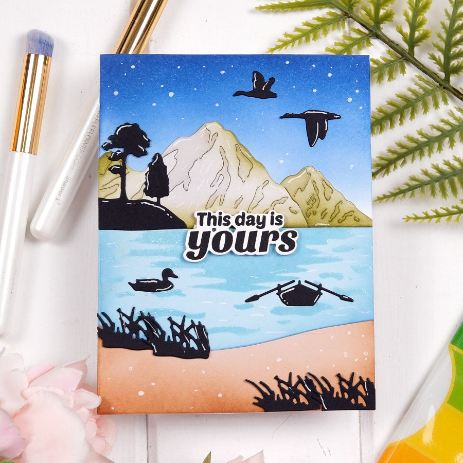 Waffle Flower Lake Scene Die-n-stencil 422557 this day is yours card