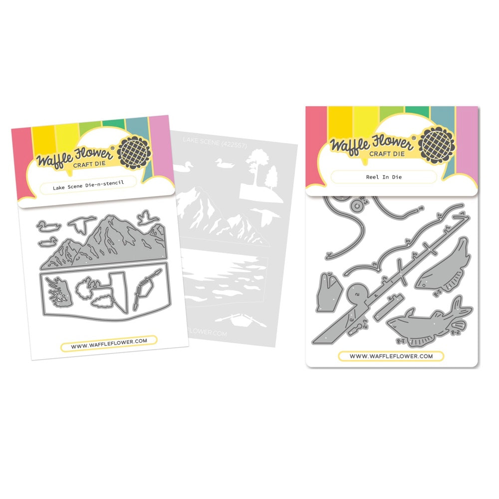 Waffle Flower Lake Scene Die-n-stencil and Reel In Die Set