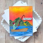 Waffle Flower Lake Scene Die-n-stencil and Reel In Die Set hav a great day card