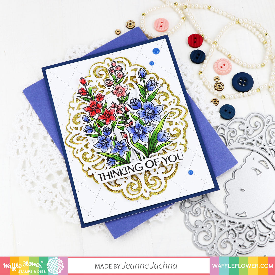 Waffle Flower Larkspur Clear Stamps and Die Set wfc1077 thinking of you