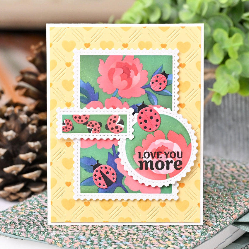 Waffle Flower Love You More Sentiments Clear Stamp and Die Set ladybugs