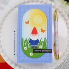 Waffle Flower Mini Slimline Piercing Elongated Ovals Dies 422508 happy birthday gnome card