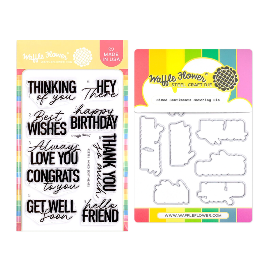 Waffle Flower Mixed Sentiments Clear Stamp and Die Set