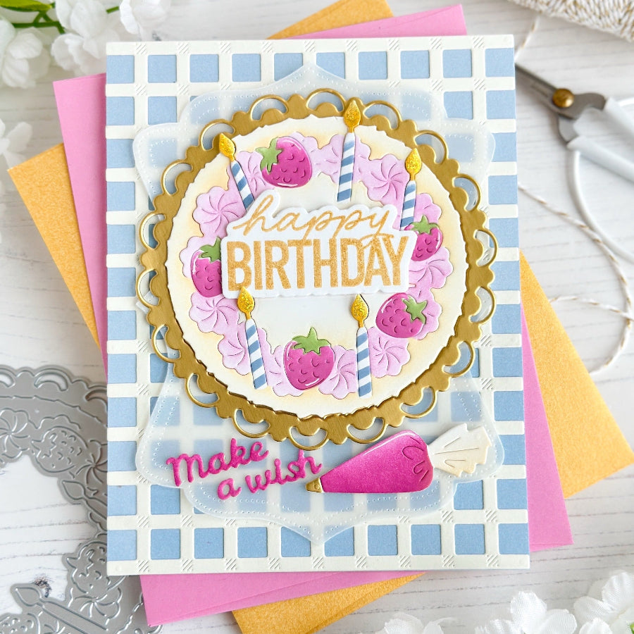 Waffle Flower Mixed Sentiments Clear Stamp and Die Set birthday cake