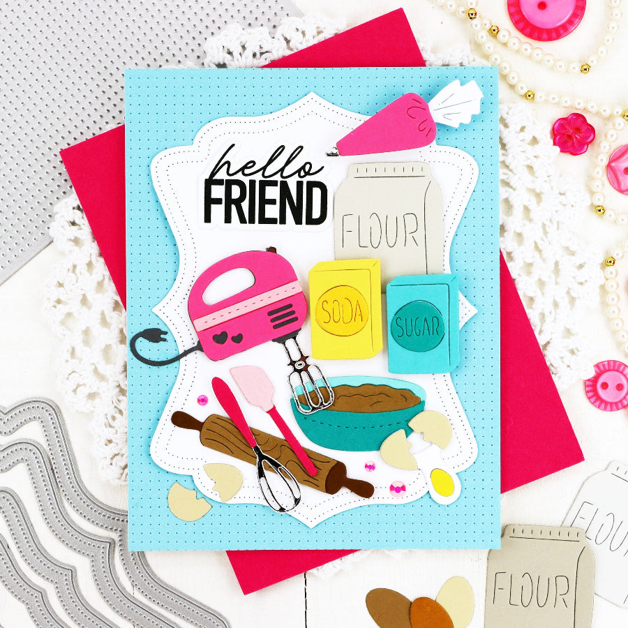 Waffle Flower Mixed Sentiments Clear Stamp and Die Set hello friend