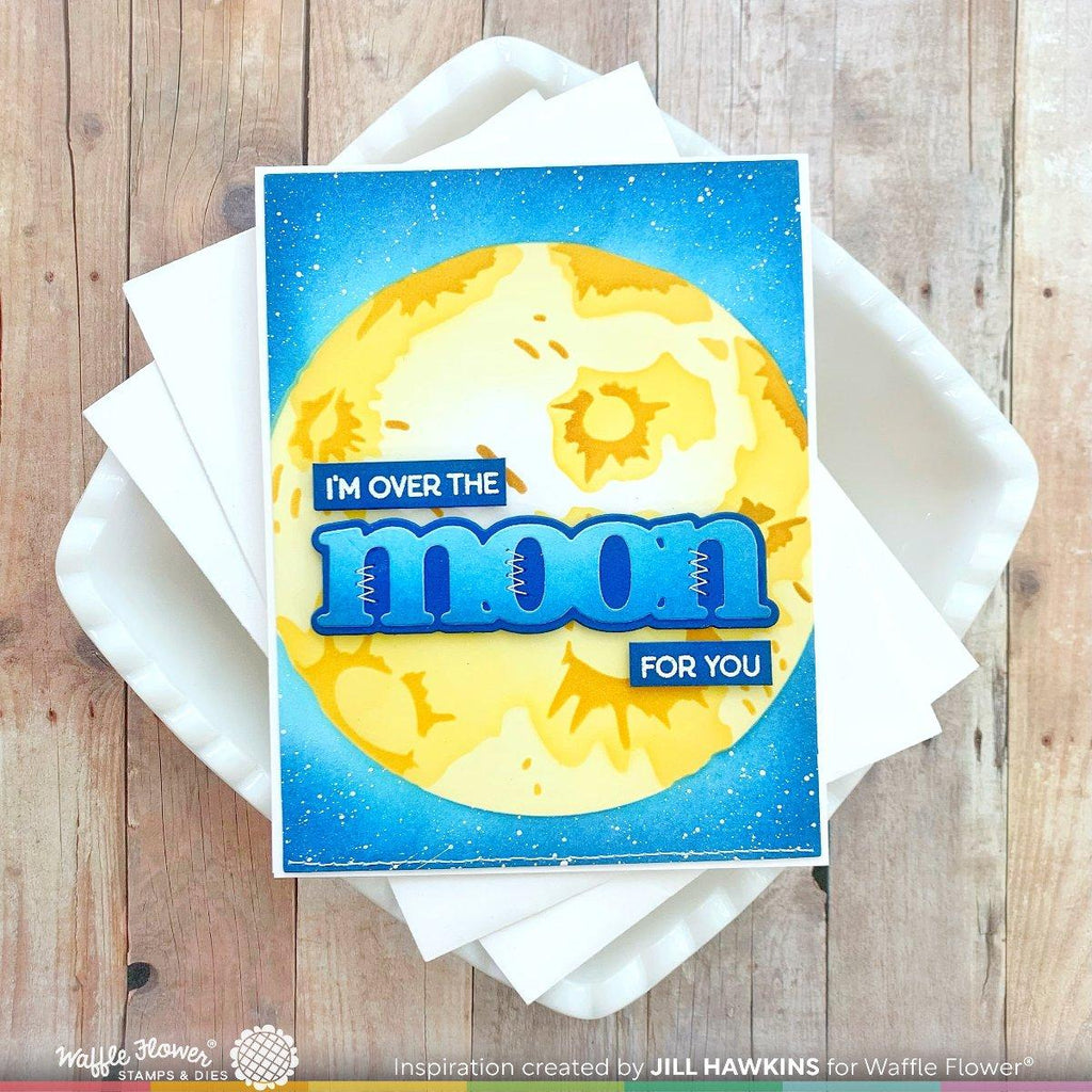 Waffle Flower Moon and Stars Print Dies and Small Sentiments Clear Stamps Set moon
