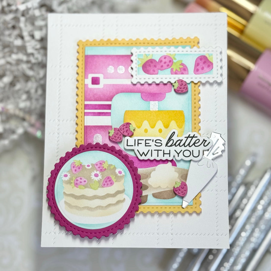 Waffle Flower Nesting Postage Collage Baking Fun Stencil and Postage Collage Die Set strawberries