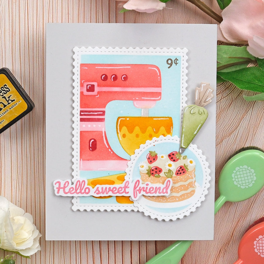 Waffle Flower Nesting Postage Collage Baking Fun Stencils 422393 hello sweet friend