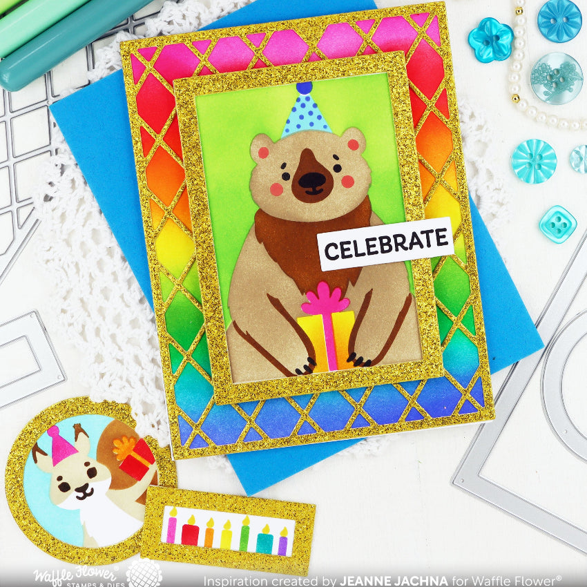 Waffle Flower Nesting Postage Collage Blocks Dies 422222 rainbow