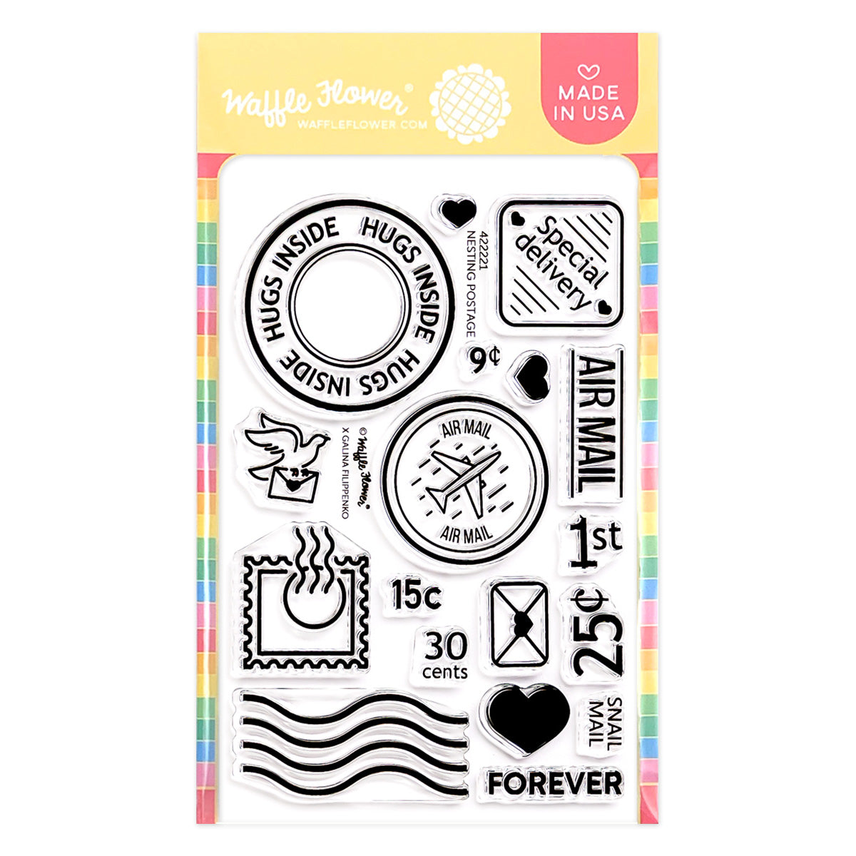Waffle Flower Nesting Postage Collage Clear Stamps 422221