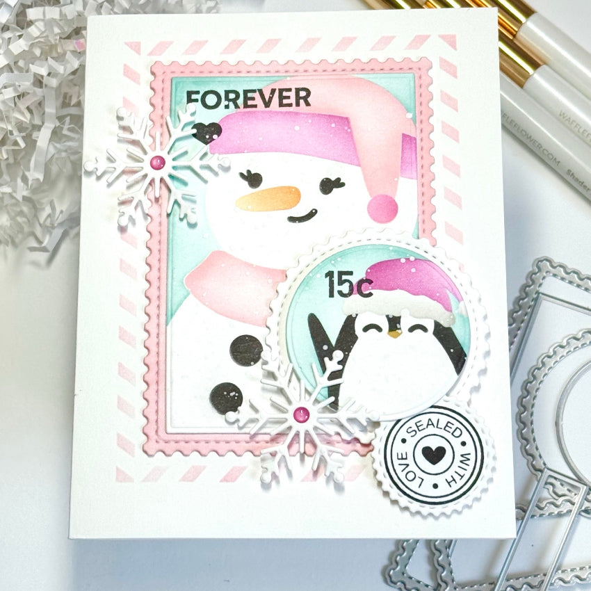 Waffle Flower Nesting Postage Collage Clear Stamps 422221 penguin
