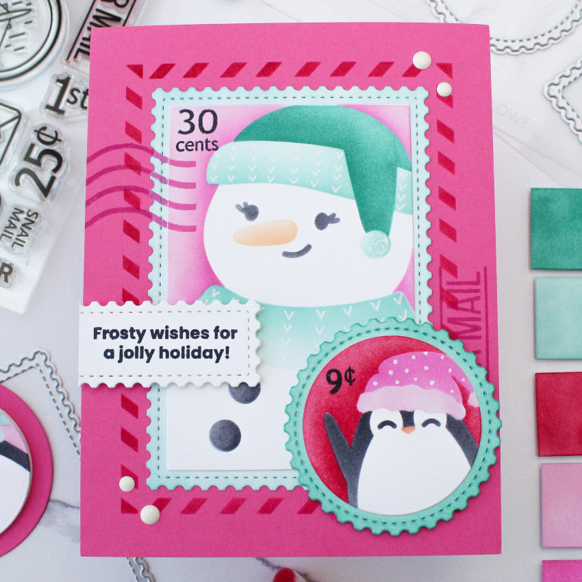 Waffle Flower Nesting Postage Collage Clear Stamps 422221 snowman