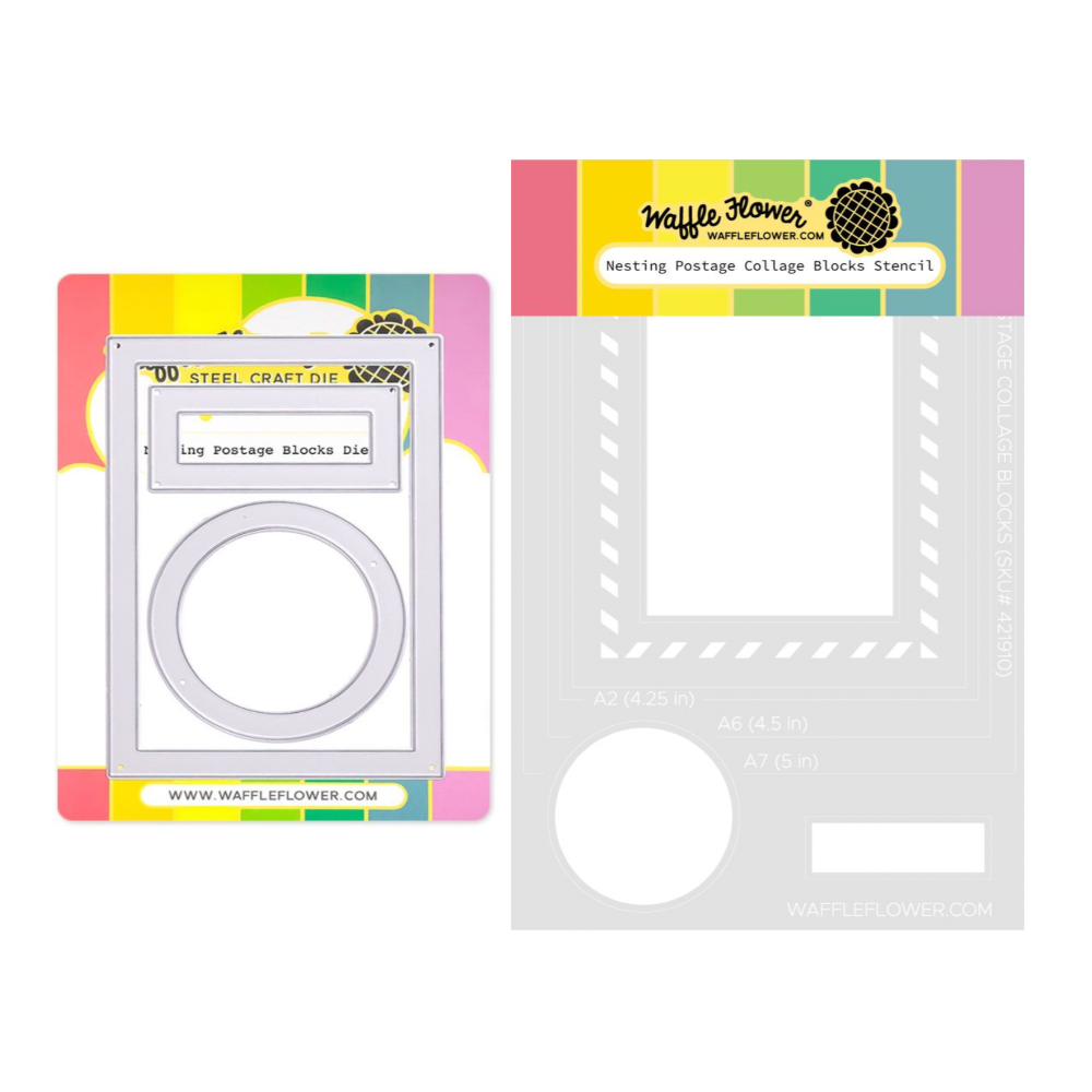 Waffle Flower Nesting Postage Collage Die and Blocks Stencil Set