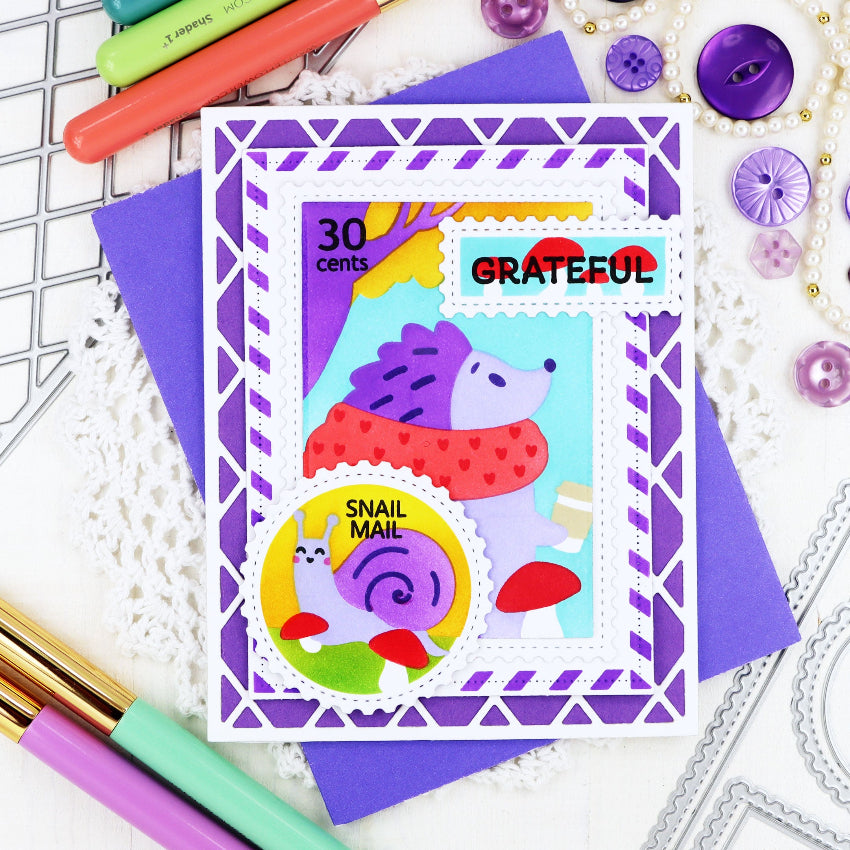 Waffle Flower Nesting Postage Collage Die and Blocks Stencil Set grateful