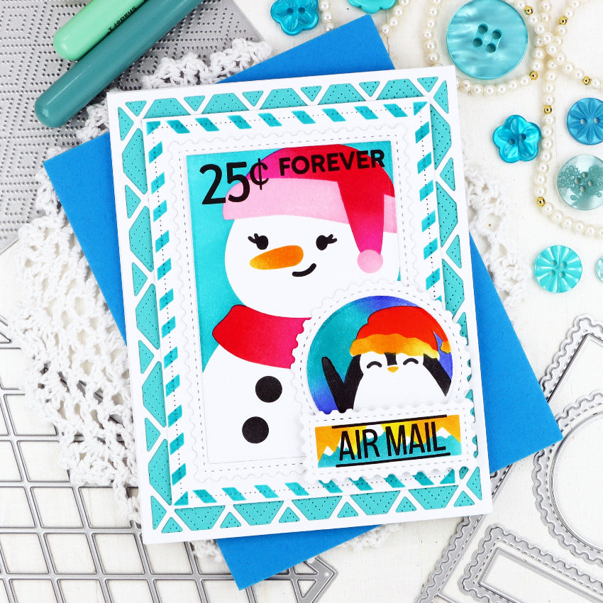 Waffle Flower Nesting Postage Collage Die and Blocks Stencil Set snowman