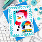 Waffle Flower Nesting Postage Collage Die and Blocks Stencil Set snowman