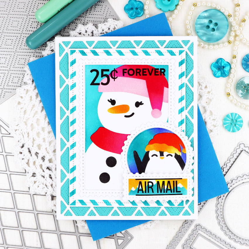 Waffle Flower Nesting Postage Collage Die and Let it Snow Stencil Set snowman