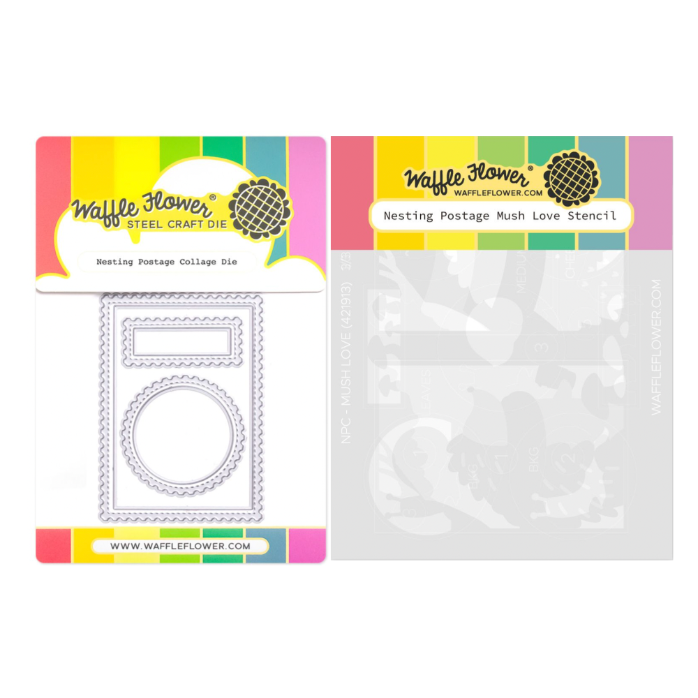 Waffle Flower Nesting Postage Collage Die and Mush Love Stencil Set