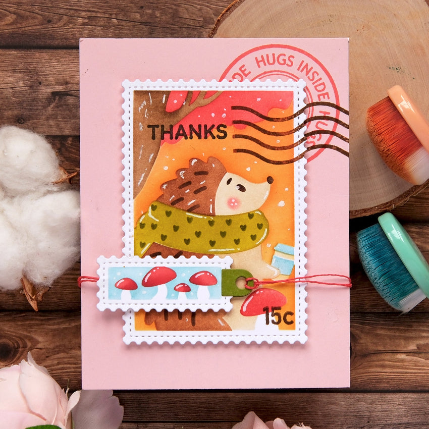 Waffle Flower Nesting Postage Collage Die and Mush Love Stencil Set hedgehog