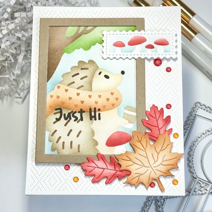 Waffle Flower Nesting Postage Collage Die and Mush Love Stencil Set leaves